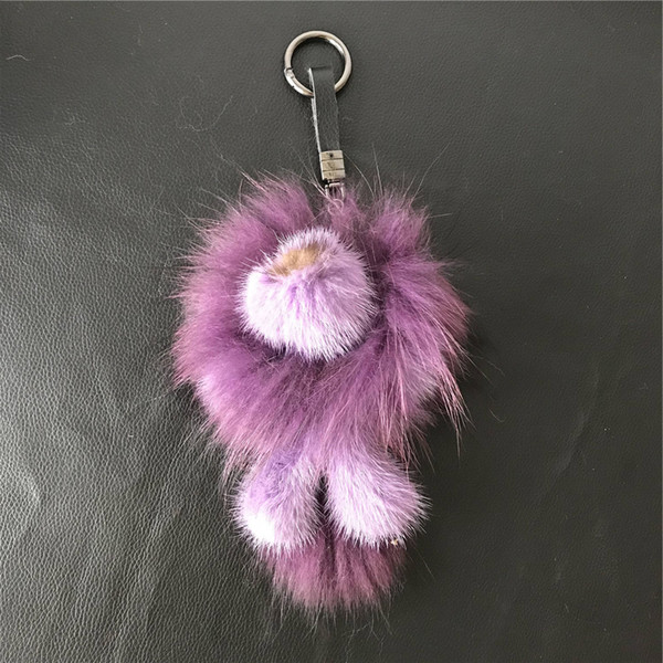 Purple 100% Real Fur Lion Doll Real Fur Hair Gift Bag Charm w Keyring