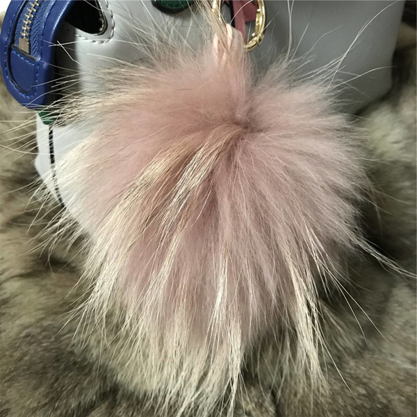 15cm Large light Pink- Real Genuine Raccoon Fur Pom Pom Ball Bag charm Car phone Keyring pendent