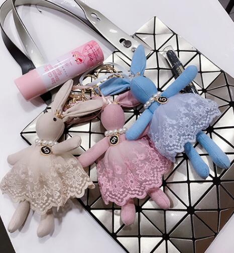 Gauze skirt rabbit bag is hanged adorn fashionable and lovely pearl key chain pendant female