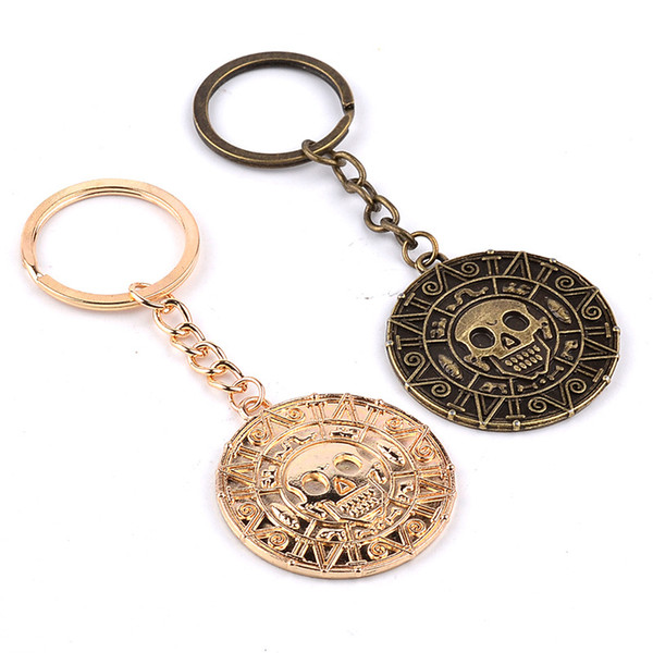 Fashion Jewelry Vintage Charm Aztec Coin Pendant Necklace Keychain Caribbean Necklace Keyring Key Chain For Movie Fans