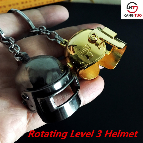 Game PUBG Rotating Level 3 Helmet Size 4*3.5cm PUBG Keychian alloy keyring For Cosplay Holder Key Chian Gifts Black Gold Color