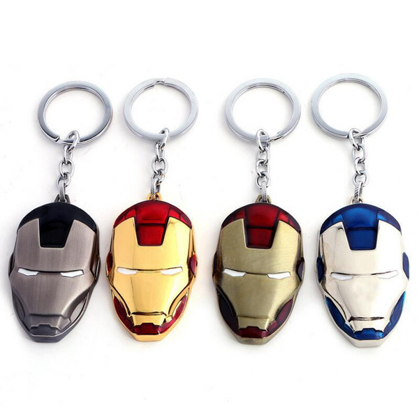 Anime Movie Marvel Superman The Avengers Iron Man Mask Metal Keychain Llaveros Black Gold Chain For Men Movie Fans Souvenir Jewelry