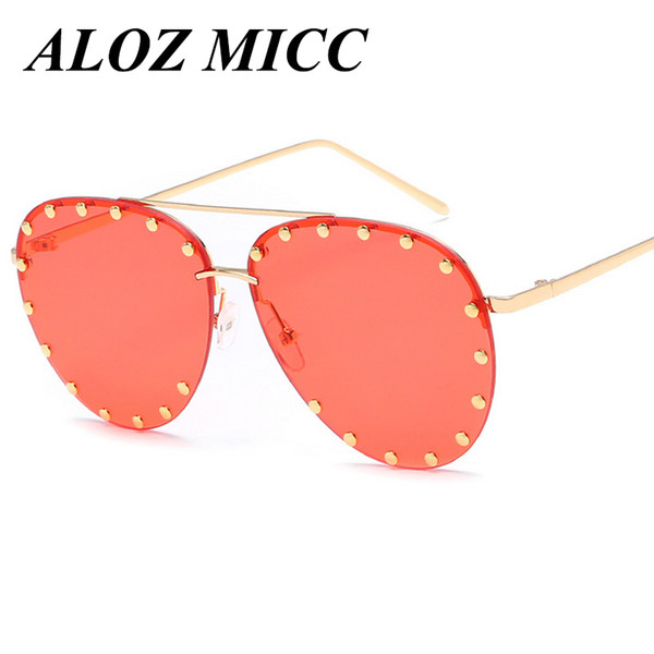 ALOZ MICC High Quality Women Rivet Alloy Pilot Big Frame Sunglasses 2017 New Summer Fashion Light Color Glasses UV400 A133