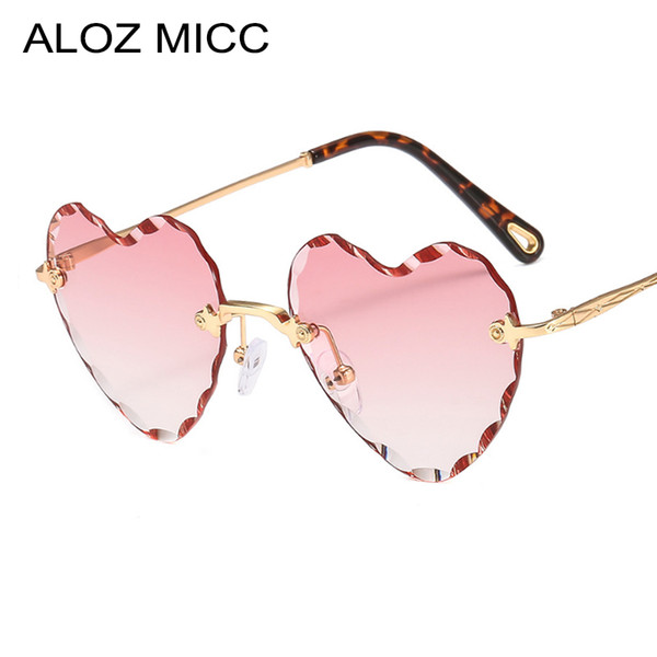 ALOZ MICC Sexy Love Heart Sunglasses Women Brand Designer Rimless Metal Sun Glasses Female Pink Grey Gradient Oculos UV400 A640