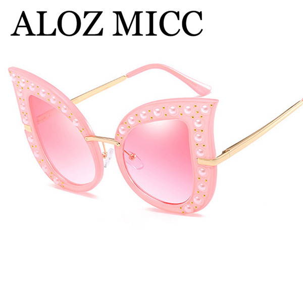 ALOZ MICC New Unique Rivets Cat Eye Sunglasses Women Classic Pearl Sexy Ladies Oversized Acetate Frame Sun Glasses A393
