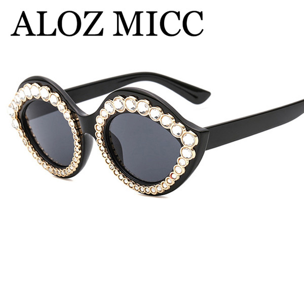 ALOZ MICC Luxury Diamond Sunglasses Women Brand Designer Sexy Lips Shaped Sun Glasses Lady Crystal Frame Eyewear UV400 A394