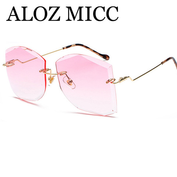 ALOZ MICC Luxury Rimless Sunglasses Women Vintage Metal Big Frame Lady Sun Glasses Fashion Marine Lens Eyeglasses A412