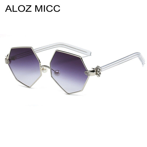 ALOZ MICC Fashion Gradient Heptagon Sunglasses Women Men Palm Leg Pearl Nose Pad Design Sun Glasses Female Eyeglasses uv400 A044