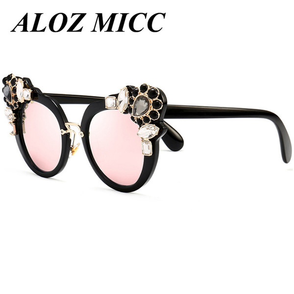 ALOZ MICC Cat Eye Sunglasses Women Brand Designer Crystal Luxury Fashion Summer Sun Glasses For Women Sexy Round Sunglass UV400 A032