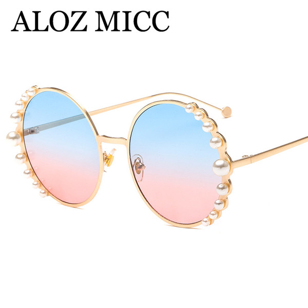 ALOZ MICC Vintage Round Sunglasses Women 2018 New Pearl Sun Glasses Female Brand Designer Metal Frame Eyewear UV400 A599