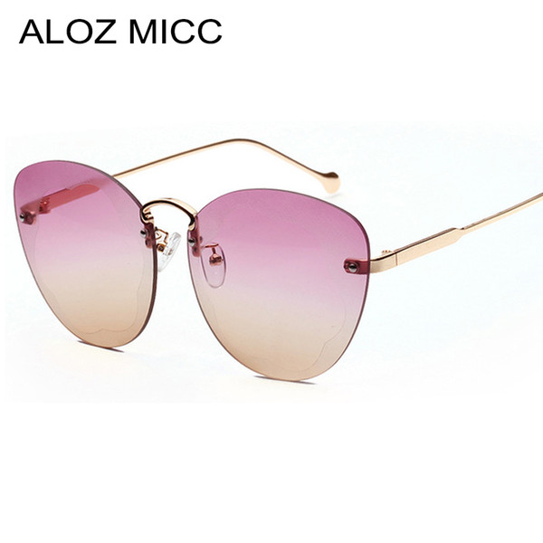 ALOZ MICC Women Rimless Sunglasses 2019 New Fashion Cat Eye Cutting Lens Sun Glasses Women Candy Colors Shades oculos gafas A650