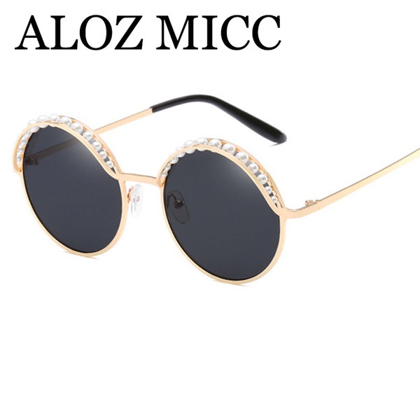 ALOZ MICC Luxury Pearls Round Sunglasses Women Designer Brand Fashion 2018 New Female Mirror Eyewear Ladies Oculos UV400 A439