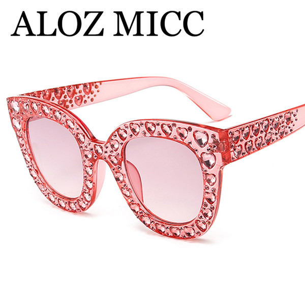 ALOZ MICC new women luxury rhinestone cat eye sunglasses fashion vintage designer sunglasses oversize women crystal sun glasses uv400A571