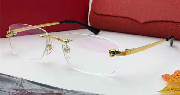 New Luxury Designer Optical Glasses Classic Square Frameless Optical Shiny gold Titanium Frame Eyewear Top Quality Come With case