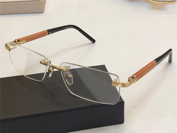 Luxury Designer Optical Glasses 337 Frameless Eyewear Senior Wood Handmade K gold plating Design Men business style Top Quality With Box