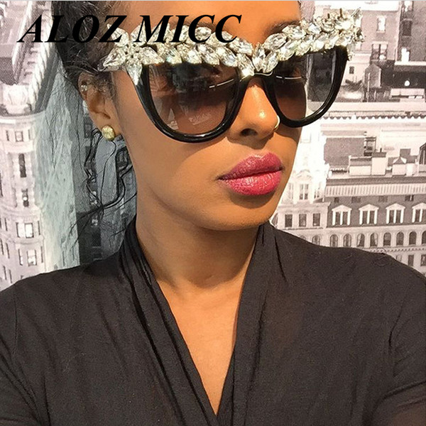 ALOZ MICC brand designer sunglasses women cat eye sunglasses for women luxury Crystal Diamond Oversize women glasses UV400 A037