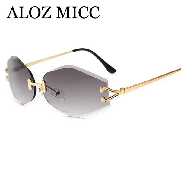 ALOZ MICC New Lady Rimless Sunglasses Men 2018 Brand Designer Fashion Crystal Ocean Lens Sun Glasses Female Shade UV400 A612