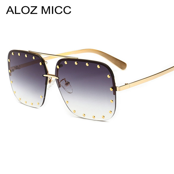 ALOZ MICC Fashion Women Rimless Square Sunglasses 2019 Brand Designer Luxury Rivet Sunglasses Women Gradient EyewearUV400 A654