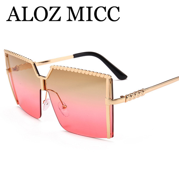 ALOZ MICC Fashion Oversize Square Sunglasses Women Metal Half Frame Gradient Sun Glasses Brand Design Female Shades Glasses UV400 A549