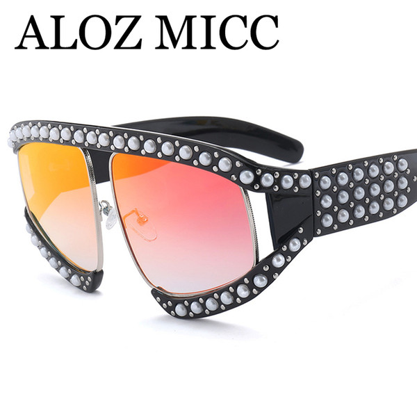 ALOZ MICC Newest Italy Luxury Oversized Pearl Sunglasses Women Brand Designer Pilot Crystal Frame Glasses Female Goggle EyewearA450