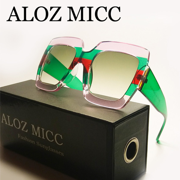 ALOZ MICC Top Quality Oversized Square Sunglasses Women Men Luxury Sunglasses Crystal Big Frame Sun Glasses UV400 Female Eyeglasses Q305