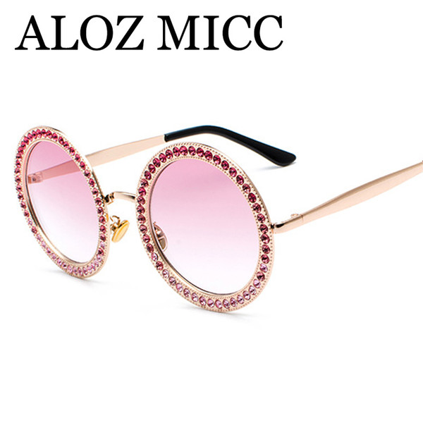 ALOZ MICC 2018 New Women Round Sunglasses Luxury Crystal Diamond Sun Glasses Women Shades Alloy Frame Oculos UV400 A509