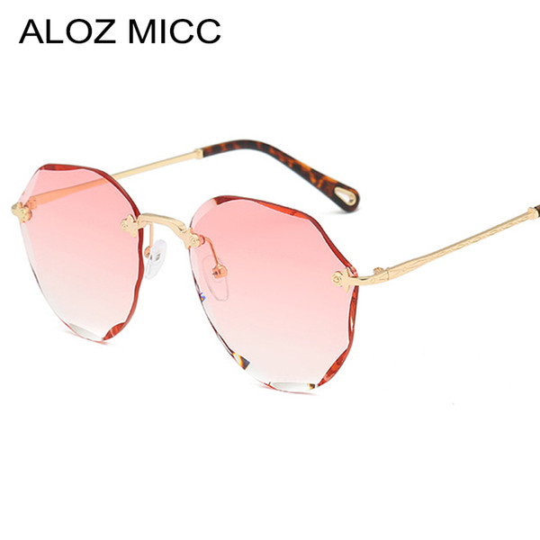 ALOZ MICC Fashion Rimless Sunglasses Women New Gradient Ocean Lens Female Fashion Blue Pink Red Oculos High Quality UV400 A630