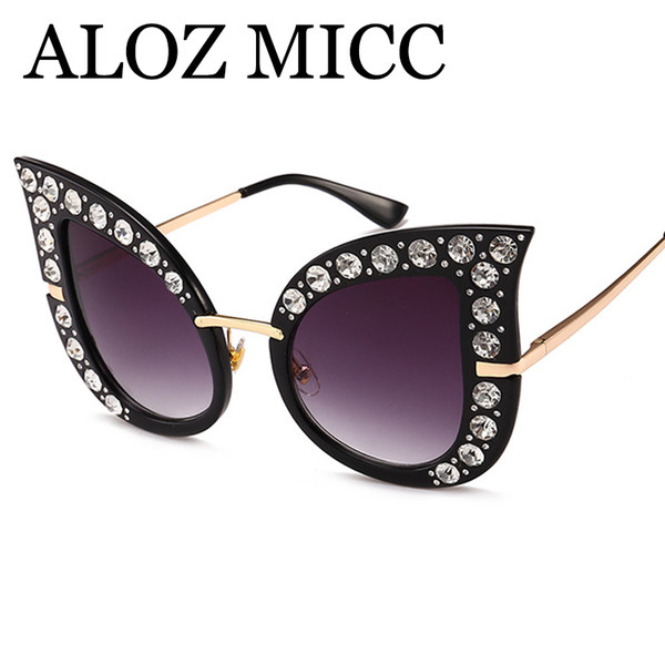 ALOZ MICC luxury sunglasses diamond cat eye sunglasses women designer sunglasses fashion Oversize Crystal glasses Gafas de sol uv400 A539