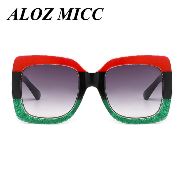 ALOZ MICC Luxury Brand Design Women Square Sunglasses Color Crystal Frame Sun Glasses Green Red Vintage Shades Oculos UV400 A366