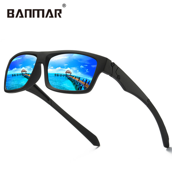 BANMAR Eyewear Reflective Coating Square Men Polarized Sunglasses Brand Designer Summer Sun Glasses Polaroid Full Package Shades 18330