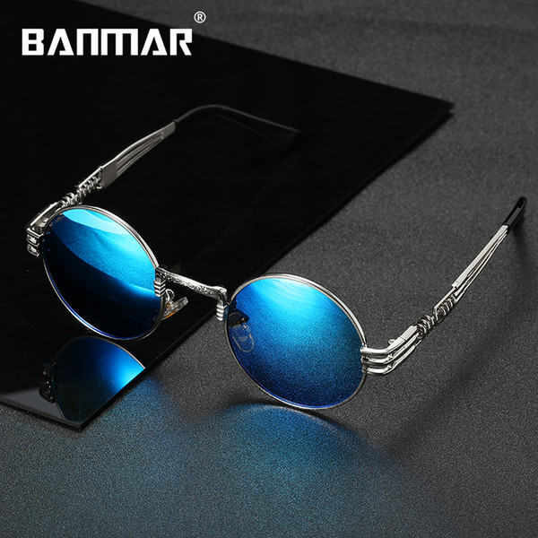 BANMAR Gothic Steampunk Sunglasses Polarized Women Round Glasses Goggles Men Brand Design Unisex Vintage Retro Punk Oculos De Sol UV400 518