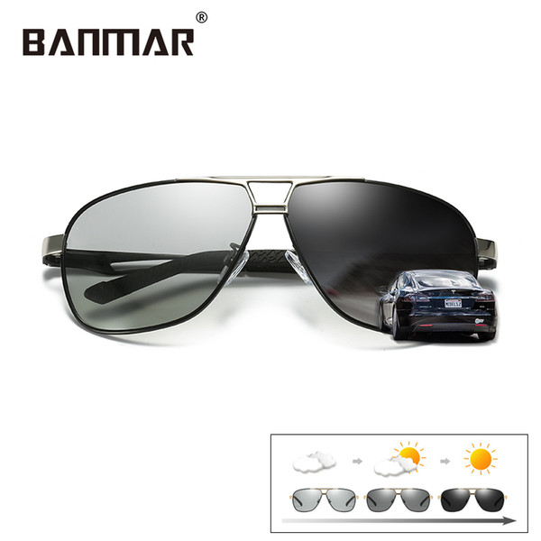 BANMAR Driving Photochromic Polarized Sunglasses Men Aluminum Magnesium Discoloration Sun Glasses Men Oculos De Sol Masculino 8521