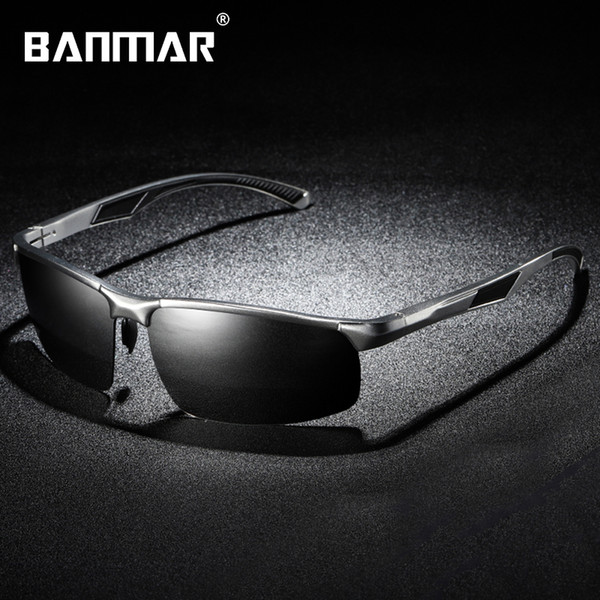 BANMAR Men Polarized Sunglasses Aluminum Magnesium Sun Glasses Driving Glasses Semi Rimless Shades For Men Oculos Masculino Male 8001