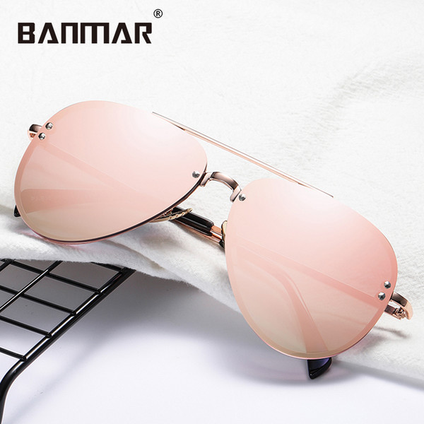 BANMAR Cat Eye Women Sunglasses Rimless Female Sun Glasses Pink Brand Designer Alloy Legs Glasses Oculos De Sol Feminino Shades PJ-10