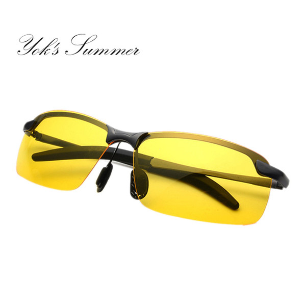 Yok's Summer Night Vision yellow Glasses Polarized Sunglasses Men Rectangle Metal Frame Rimless Sun Glasses Driving Male Oculos HN106