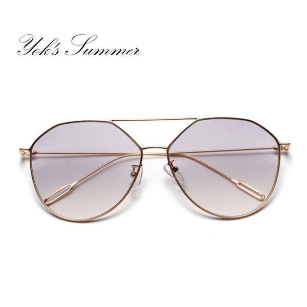 Yok's Fashion Cat Eye Sunglasses Women Brand Designer Gold Flat Top Thin Metal Frame Glasses Female Goggles Lunette WN093