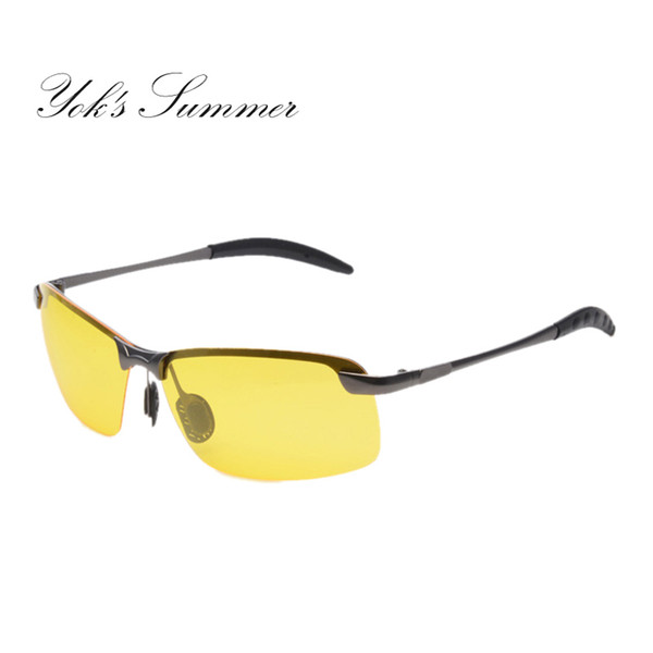 DIDI Night Vision Glasses Polarized Sunglasses Men Rectangle Metal Frame Yellow Glasses Rimless Sun Glasses Driving Male Oculos HN106