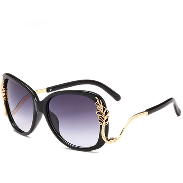 Yok' Brand Ladies New Fashion Gold Leaf Shield Sunglasses Women Female Leaves Decrative Sun Glasses Luxury Eyewear W417