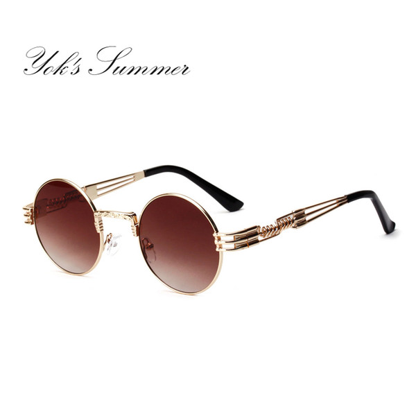 Yok's Summer Small Round Steampunk Vintage Sunglasses Women Hollow Metal Frame Sun Glasses Female Hippie Decoration Oculos UN095