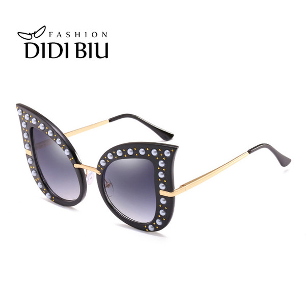 DIDI Women's Designer Brand Sunglasses Fashion Cat Eye Plastic Metal Frame Transparent Glasses Ladies Gradient Oversized Pearl WN939