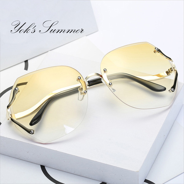 Yok's Brand Designer Sunglasses For Women Rimless Clear Gradient Mirror Lens Sun Glasses Fashion Top Grace Lady Shades WL005