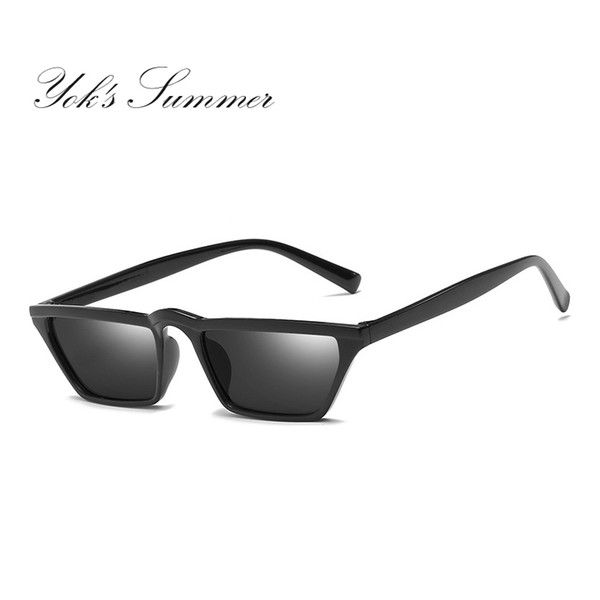 Yok's Summer Small Steampunk Sunglasses Women Brand Rectangle Flat Top Plastic Frame Sun Glasses Decoration Black Eyewear WL069