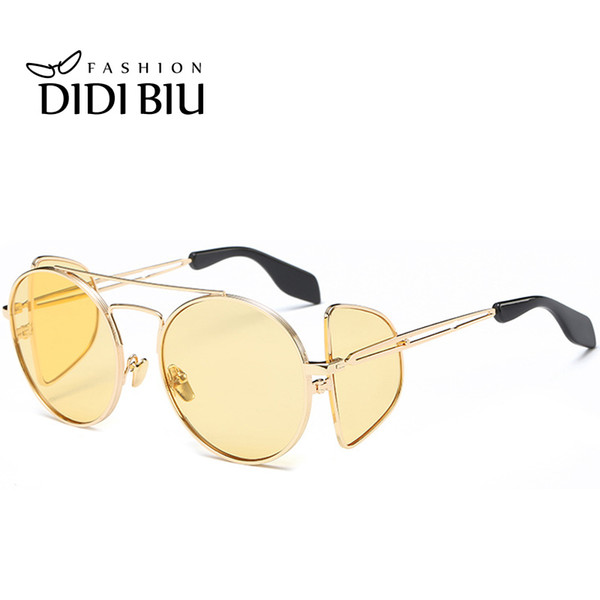 DIDI Summer Ocean Round Steampunk Clear Yellow Sunglasses Women Men Transparent Mirrored Eyewear Retro Metal Gothic Goggles Windproof W740