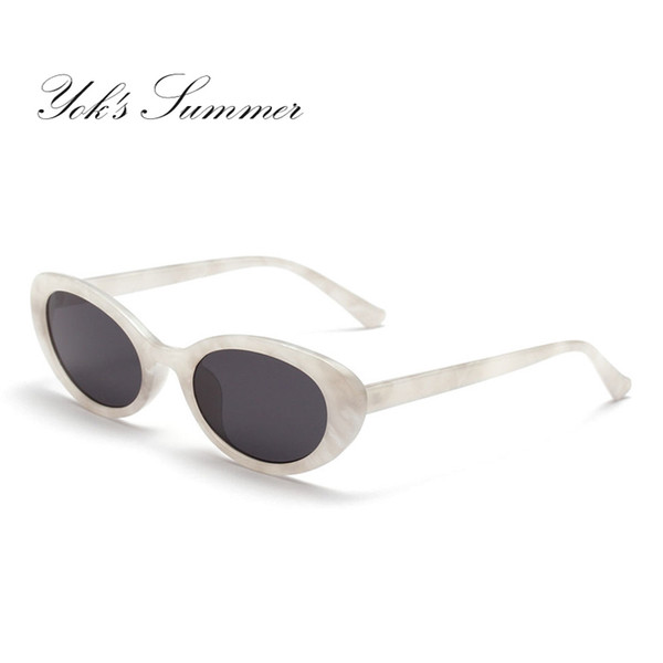 Yok's Vintage Small Oval Sunglasses Women Brand Designer white PC Frame Sun Glasses Ladies Decoration UV400 Oculos WL094