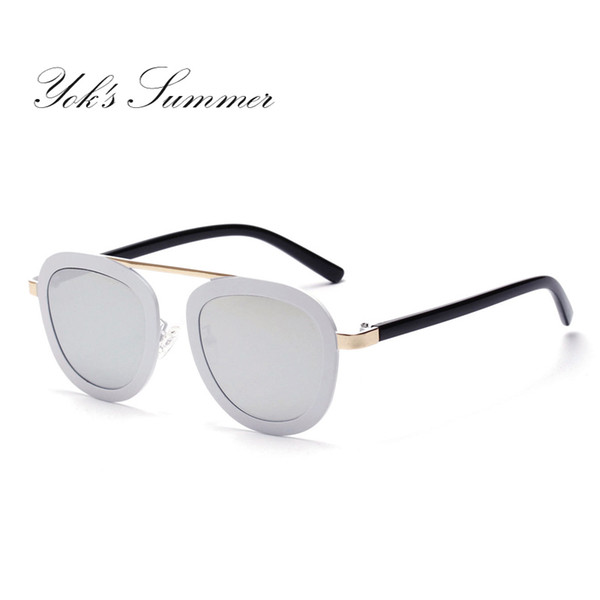 Yok's Wide-brimmed Vintage Sunglasses Women Cat Eye Plastic Optical Glasses Frame Ladies Flat Top Sun Glasses Mirror Lens Shades WN096