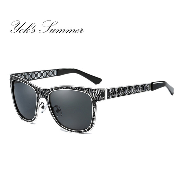 Yok's Square Polarized Sunglasses Women Male Designer Brand Hollow Flower Metal Frame Sun Glasses Decoration Gafas Femme WN065