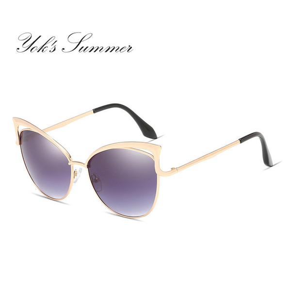 Yok's Summer Cat Eye Sunglasses Women Brand Fashion Alloy Frame Thin Sun Glasses Female Gradient Shades Goggle UV400 Gafas WL124