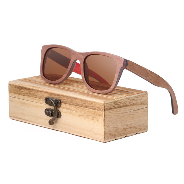 TOP brown Wooden Sunglasses Handmade Natural Skateboard Wooden Sunglasses Men Women Wooden polarized sunglasses