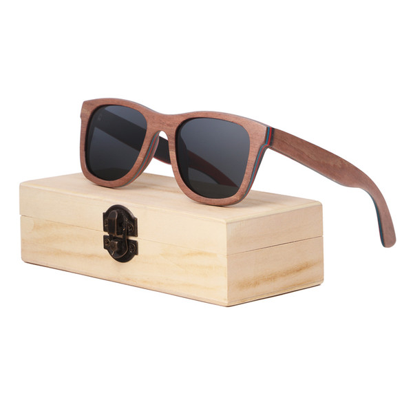 2018 factory direct sale hot skateboard wooden sunglasses can customize the LOGO bamboo and wooden sunglasses