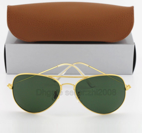 1pcs Cassdall High Quality Classic Sunglasses Designer Brand Mens Womens Sun Glasses Eyewear Gold Metal Green 58mm Glass Lenses Brown box